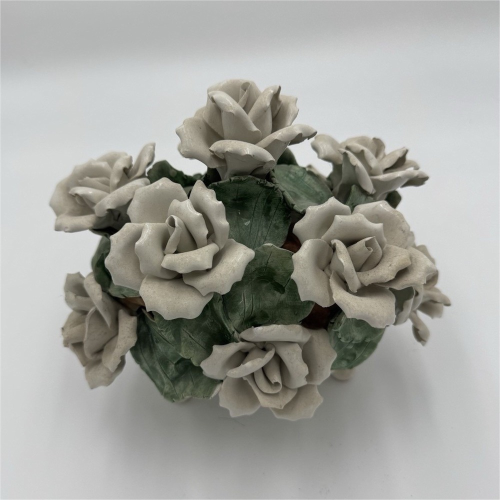 Vintage bassano Italian White Roses Ceramic Floral Italy 29/14